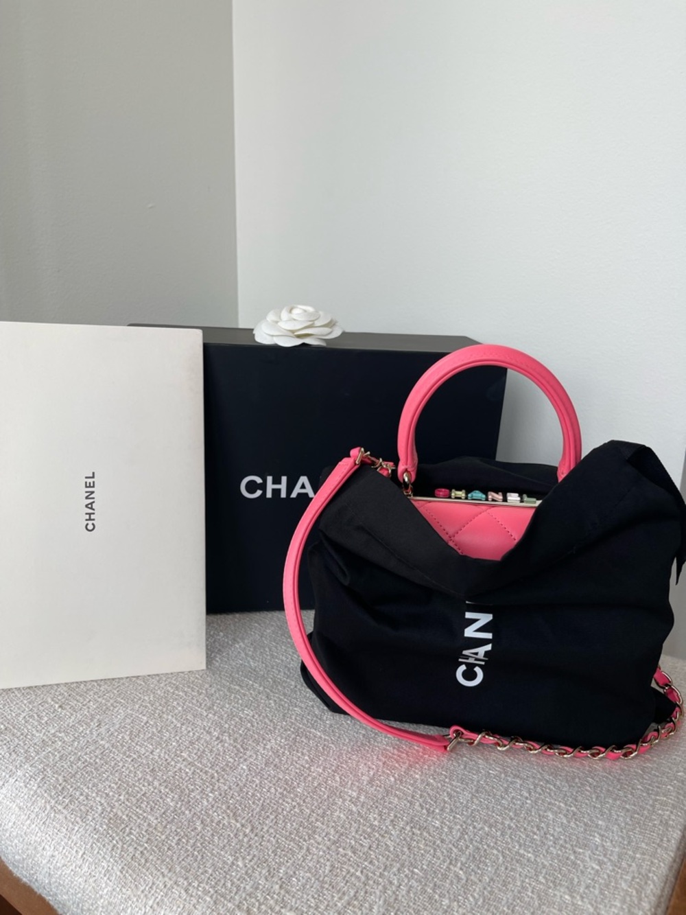Chanel Mini Quilted Flap Bag Crossbody Top handle Bubblegum-Coral Pink RARE - Picture 13 of 15